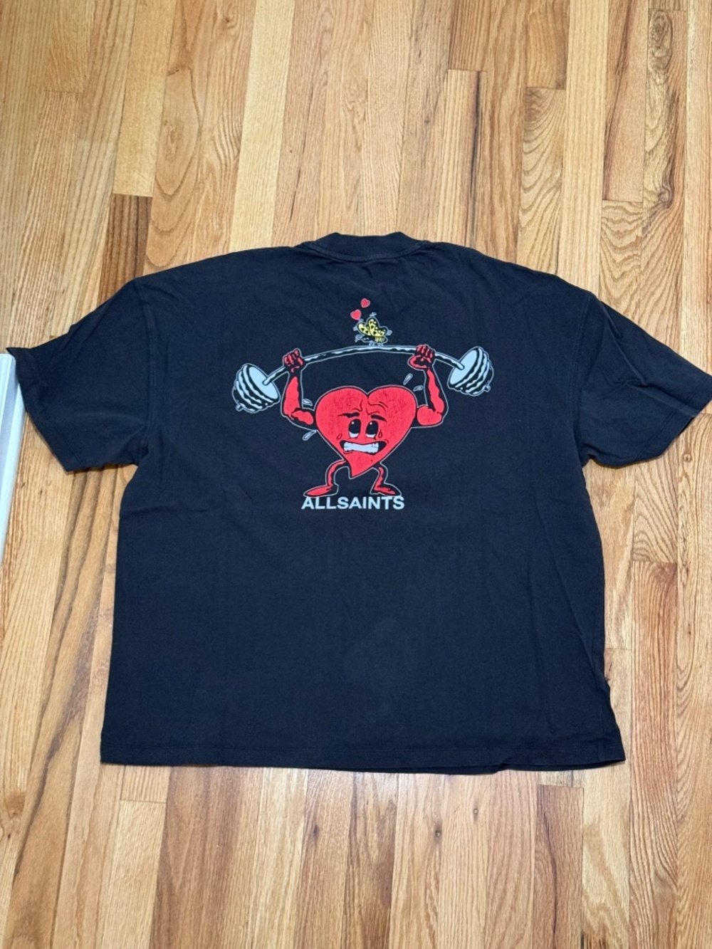AllSaints Men’s XL Heart Weightlifting Graphic T-Shirt Black All Saints